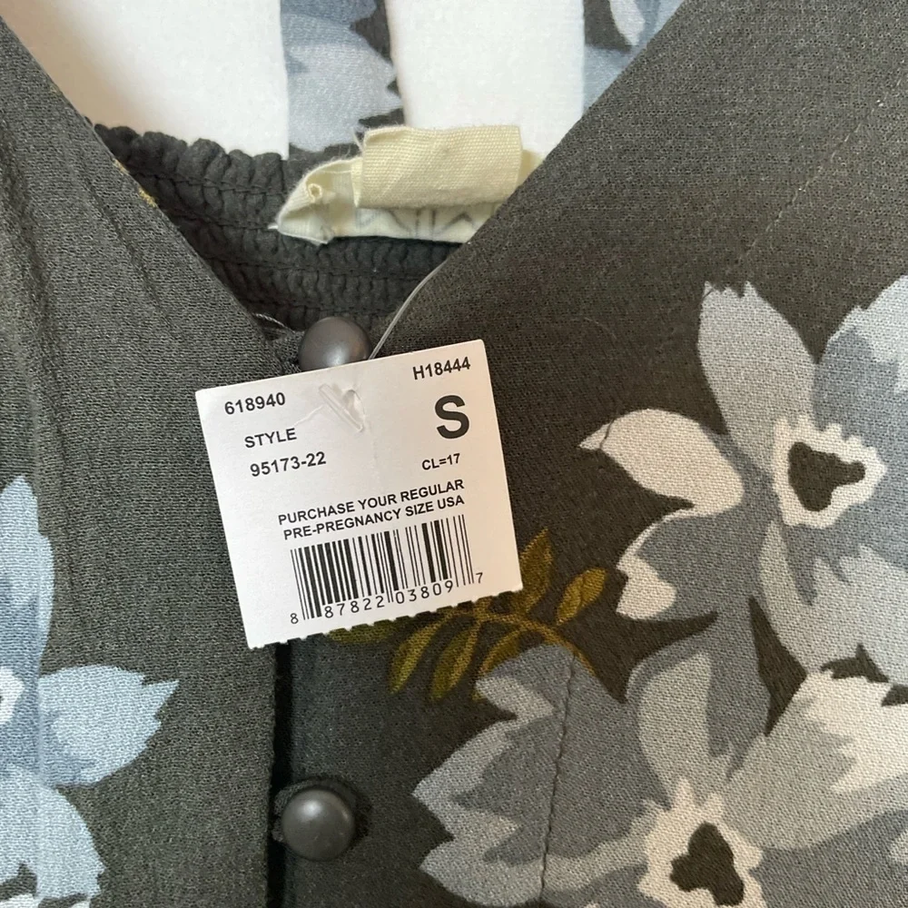 NWT Mimi Maternity Floral Tie-Back Dress Size Small Blue Gray Midi